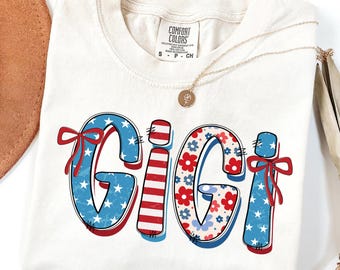 4 lipca Gigi PNG, patriotyczna babcia PNG, Coquette Gigi koszula PNG, preppy kwiatowy USA Nana PNG, dziewczęcy projekt sublimacji Dzień Niepodległości