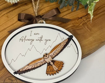 Hawk, I am always with you, wooden hawk, memorial ornament, thinking of you, remembrance, sympathy, condolence, gift