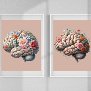 Flower Brain 2pk Mental Health Digital Prints Boho Flowers with Brain