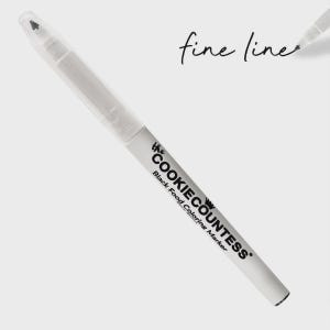 May include: A white food coloring marker with a clear cap. The marker has the text "the COOKIE COUNTESS Black Food Coloring Marker" printed on the side. The words "fine line" are written in cursive.