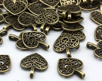 10 x Metall Bronze Ton filigrane Herz Charms, Herz Metall Charms, Liebe, Bastelbedarf, Schmuckherstellung, Schmuck Zubehör, Armband Anhänger