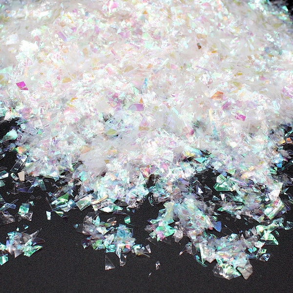 Flocons de mylar Aurora blanc 10 g, Insert en résine, Décoration d'ongles, Fournitures créatives, Paillettes irisées, Fournitures en résine, Fournitures artistiques, Paillettes, Confettis