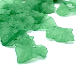 50 x Frosted Green Acrylic Leaf Charms, Frosted Acrylic, Leaves, Leaf Charms, Jewellery Making, Craft Supplies, Necklace Making, Earrings