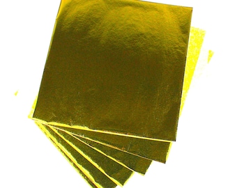 Yellow Gold Leaf Foil Sheets, Gilding, Square Foil Sheets, Decoration Foil Sheets, Metallic Sheets, Thin Foil Sheet, Framing, Craft Supplies
