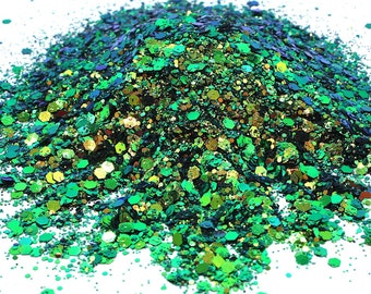 10g verde camaleón, brillo azul y dorado, cambio de color, brillo artesanal, inserto de resina, artesanía, arte de uñas, brillo de cambio de color, grueso