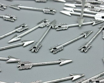 10 x Metal Antique Silver Arrow Bow Charms, Arrow Charms, Bow And Arrow, Craft Supplies, Jewellery Making, DIY Jewellery, Necklace