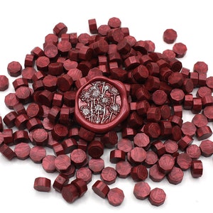 50 cuentas de cera de color rojo rubí de seda, para sellar sobres, invitaciones, decoraciones, sellos, ideas para bodas, suministros para manualidades, cuentas de sello de cera, sello de letras