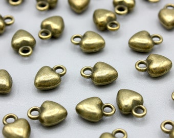 10 x Tiny Metal Antique Bronze Heart Charms, Heart Charms, Love Charm, Heart, Craft Supplies, Jewellery Making, DIY Jewellery