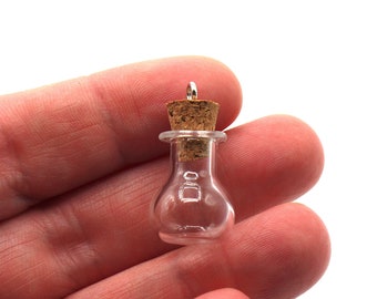 Small Clear Glass Potion Bottle Vial With Cork And Eye Hook, Findings, Jewellery Making, Glass Vials