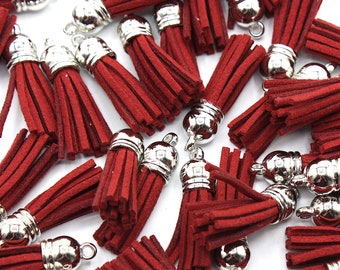 Burgundy Faux Leather Silver Top Tassels, Silver Cap Tassels, Brown Tassel, Tassels For Keyrings, Bag Chain Tassel, Acrylic, Craft Supplies