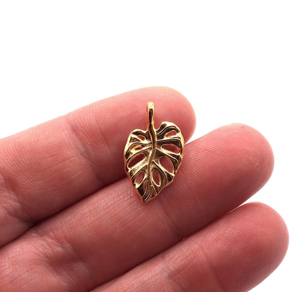 Monstera Leaf Gold Tone Charms, Résultats de bijoux, Charmes de feuilles, Charmes de feuilles d’or, Feuilles, Charmes de fabrication de bijoux, Fournitures d’artisanat, Plantes