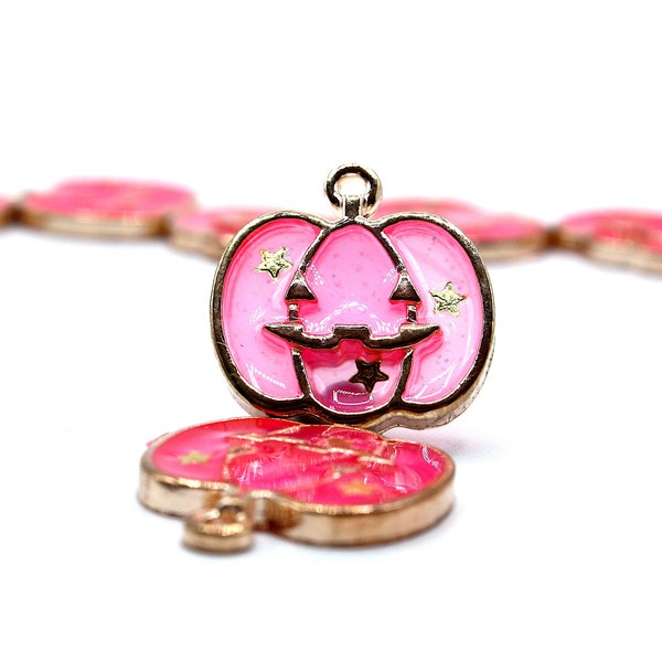 2 x Metal Enamel Pink Pumpkin Charms, Halloween Charms, Jewellery Making, Jewellery Findings, Pendant Charms, Stained Glass, Metal Charms