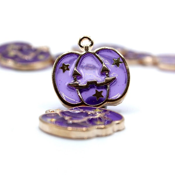 2 x Metal Enamel Purple Pumpkin Charms, Halloween Charms, Jewellery Making, Jewellery Findings, Pendant Charms, Stained Glass, Metal Charms