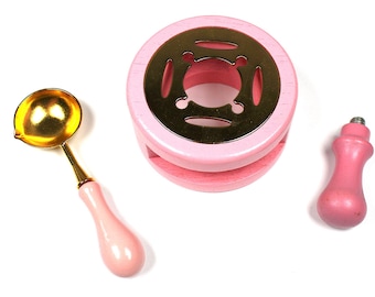Pink And Gold Wooden Wax Sealing Stove Spoon And Handle, Wax Seal Furnace, Wooden Wax Seal Stove Set, Craft Kit, Seals, Craft Supplies