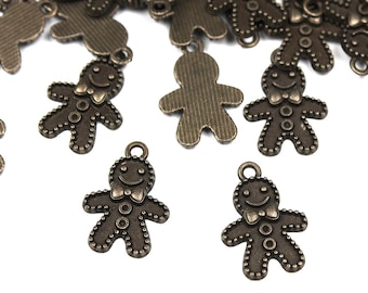 10 x Metal Bronze Tone Christmas Gingerbread Man Charms, Christmas Crafts, Jewellery Making, Necklace Making, Necklace Charm, Craft Supplies
