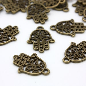 10 x Metal Bronze Tone Hamsa Hand Charms, Charm, Bead, Hamsa, Jewellery Charm, Palm Charm, Jewellery Making, Necklace Charm, Craft Supplies