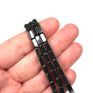 Chaîne de perles rectangulaires en hématite noire 8 mm x 4 mm, Fabrication de bijoux, Perles noires, Bracelet en perles, Pierres précieuses, Collier de perles, Fournitures créatives
