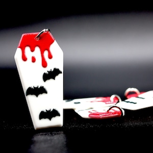 2 x White Blooded Bat Coffin Charms, Halloween Charm, Jewellery Making, Costume Jewellery, Halloween Crafts, Pendant Charm, Spooky Charm