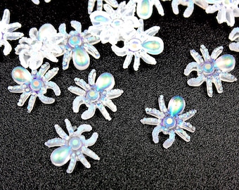 20pc x Mini Semi Clear Iridescent White Flat Back Spider Cabochons, Card Making, Embellishments, Decoration, Spider Charm, Halloween Crafts