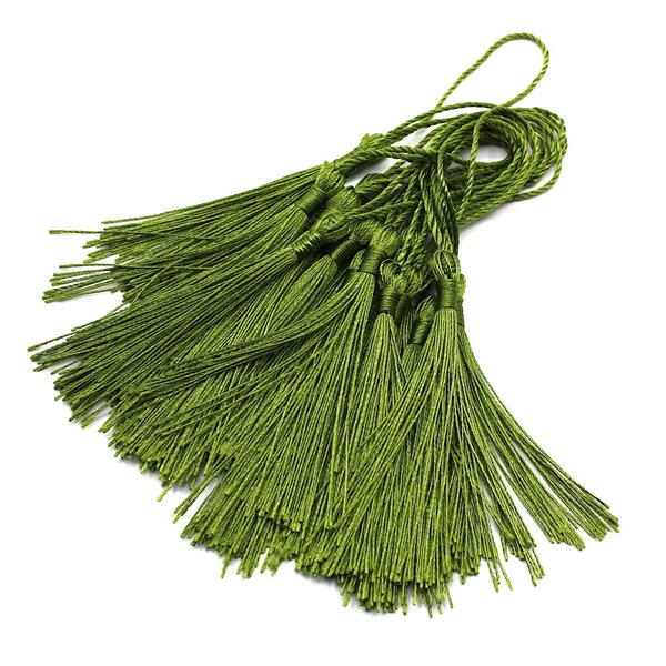 Olive Green Silk Bookmark Tassels, Faux Silk Tassels, Tassels For Bookmarks, Long Tassels, Resin Supplies, Frilly Tassels, Craft Supplies