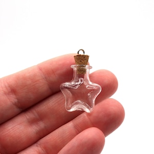 Petites fioles étoilées en verre transparent avec bouchon en liège et crochet, Apprêts, Fabrication de bijoux, Fioles en verre image 1