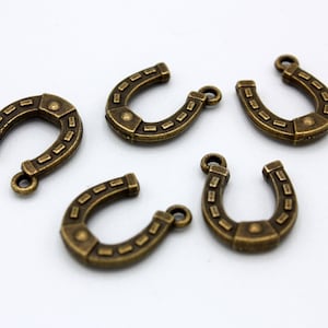 10 x Metal Bronze Tone Lucky Horse Shoe Charms, Jewellery Making, Lucky Horse Shoes, Metal Charms For Bracelet, Earring Charm, Craft Charms