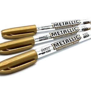 6 Metallic Permanent Marker Pens, 3 Gold/3 Silver Markers, Resin