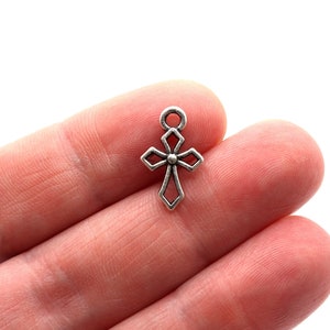 10 x Metal Small Cross Charms Antique Silver Tone, Jewellery Making Charms