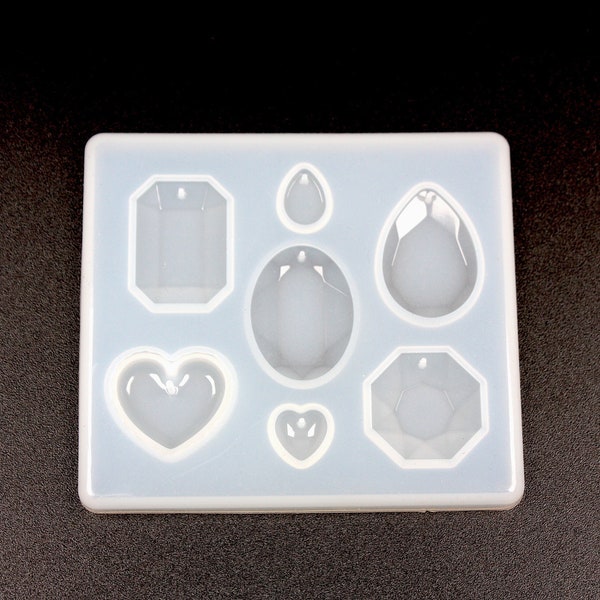 Cabochon diamants 7 facettes, moule en silicone, coeur, rectangle, larme, moule en silicone en résine, moule en résine, moule en résine, fabrication de bijoux, UV