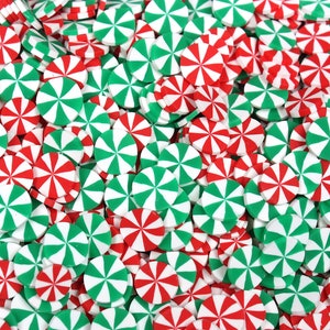 Red And White With Green And White Peppermint Christmas Polymer Clay Slices, Resin Insert, Nail Art, Slime Clay, Round, Craft Supplies