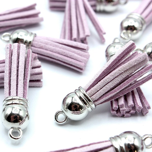 Lilac Faux Leather Silver Top Tassels, Light Purple, Silver Capped Tassels, Tassels For Bag Chains, Acrylic Keyring Tassels, Craft Supplies