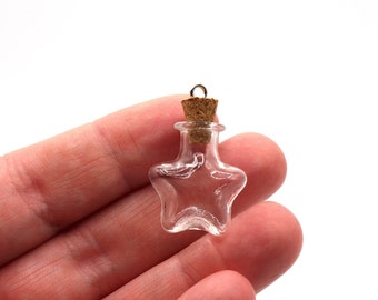 Small Clear Glass Star Vial Bottles With Cork And Eye Hook, Findings, Jewellery Making, Glass Vials