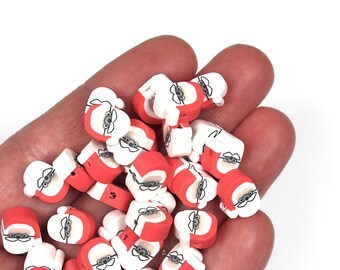 50 x Polymer Clay Christmas Santa Head Beads, Beads For Bracelets, Santa Beads, Beads For Jewellery Making, Charms, Christmas Craft Supplies