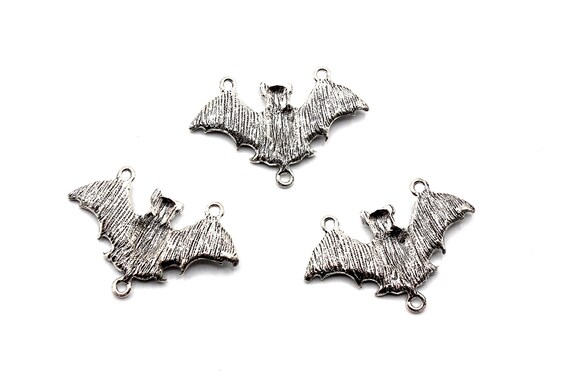 25 ciondoli a forma di pipistrello in metallo argento antico