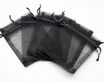 5 x 9cm x 12cm Black Organza Pull String Gift Bags, Jewellery Gift Bags, Organza Bags, Pouch Bags, Party Bags, Fabric Bag, Favour Bags, Pull