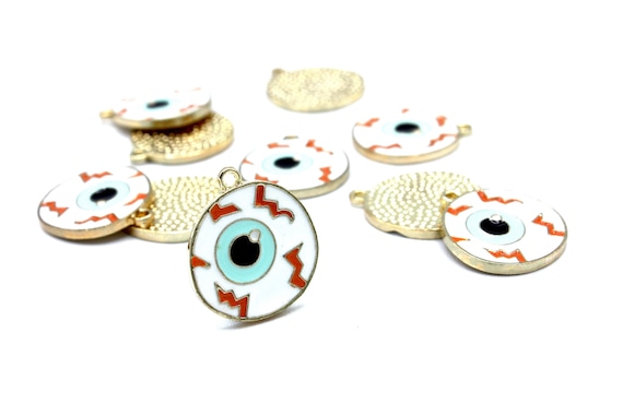 2 X Metal Eyeball Enamel Charms Halloween Metal Charm Halloween
