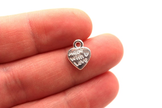 15 Metal Made With Love Heart Charms Antique Silver Tone