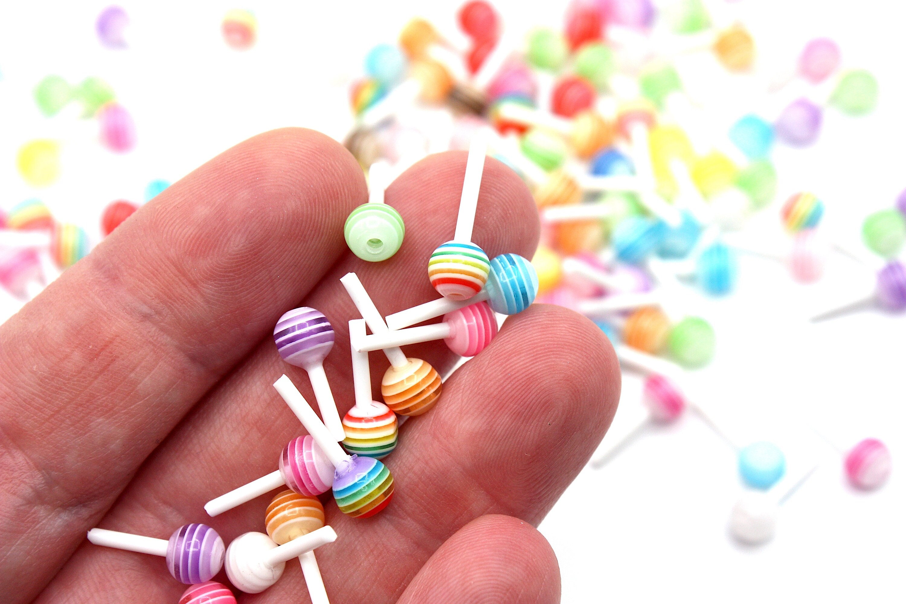 Wuluwala 40pcs Rainbow Lollipop Pop Nail Charms Set,0.2 Colorful Candy Sweets Nail Art 3D AB Crystal Nails Accessories Decoration for Women Girl