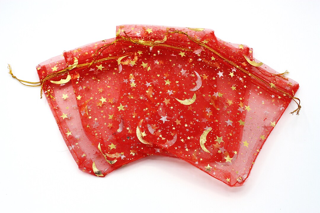 11cm X 16cm Red Moon & Star Organza Pull String Gift Bags Etsy UK