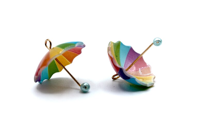 2 x Mini Umbrella Pendants, Earring Charms, Umbrella Charms, Pendants, Jewellery Making, Earring Making, Umbrellas, Pendant Charm, Colourful image 5