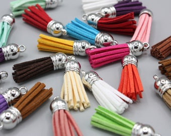 Mixed Colour Faux Leather Silver Top Tassels, Keyring Tassels, Silver Cap Tassels, Tassels For Handbags, Earring Tassels, Craft Supplies