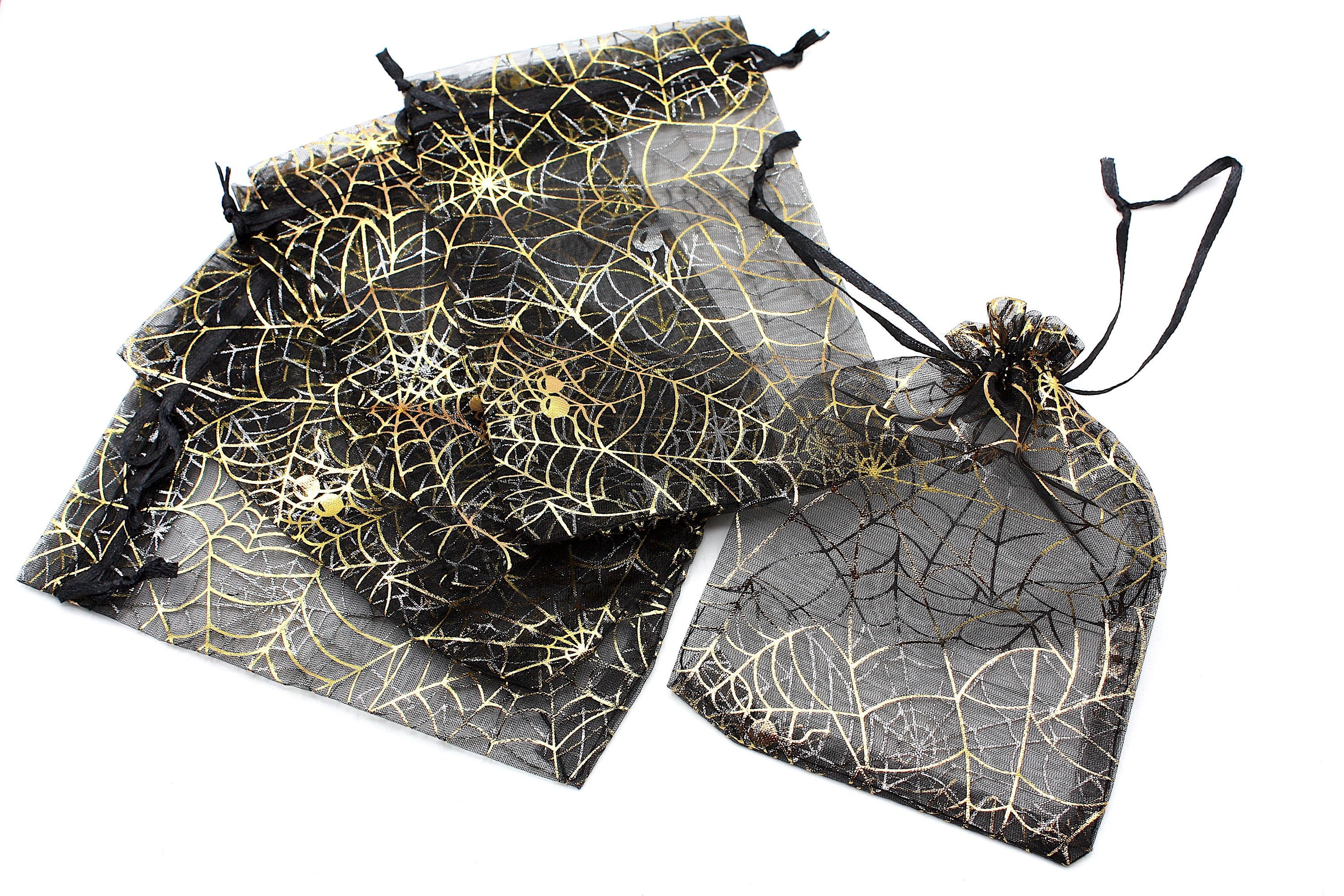 10 cm x 15 cm Halloween nero e oro ragnatela sacchetti di organza, sacchetto  di imballaggio, sacchetti di organza, sacchetti per dolcetto o scherzetto,  sacchetti di caramelle, sacchetto con coulisse -  Italia