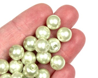50 x 8mm Round Light Green Glass Pearl Beads With 1mm Hole, Beads For Jewellery Making, Beaded Bracelets, Necklace Bead, Bead Craft Supplies
