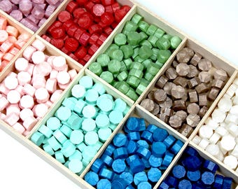 Mixed Sealing Wax Beads In A Wooden Container, Wax Seal, Sets, Wax Seals, Melting Wax, Envelope Sealing, Envelope Decoration, Craft Supplies