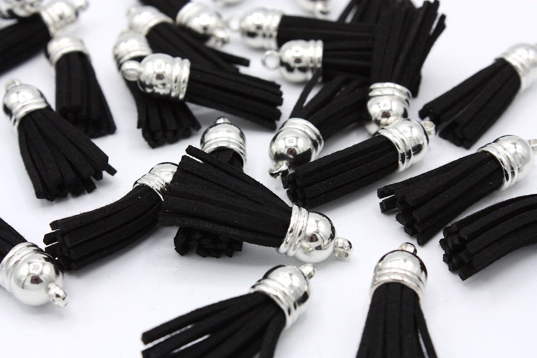 Rmeet Lot De 100 Glands En Cuir Suédé | Pompons 40mm Avec Capuchon Or | Pour Bijoux, Porte-clés, Déco - Couleurs Assorties