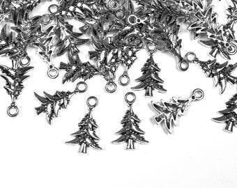 10 x Metal Silver Tone Christmas Tree Charms, Christmas Crafts, Charms Jewellery Making, Silver Christmas Tree Charms, Trees, Craft Supplies