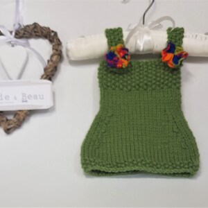 Hand Knit Baby Pinafore, Baby Dress, Baby Shower Gift, New Baby Gift, Unusual Baby Dress, Flower Detail Baby Dress