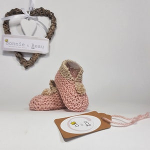 Hand Knit Baby Bootie, Baby Shower Gift, New Baby Gift, Sparkle Bootie, Antique Pink & Gold Bootie
