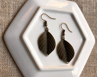 Bronze Leaf Dangle Earrings, Dangle Earrings, Beaded Earrings, Leaf Earrings, Nature Earrings, Handmade Earrings