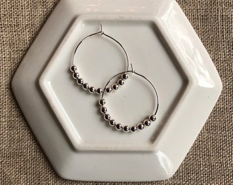 Silver Beaded Hoops, Silver Hoop Earrings,  Hoop Earrings, Gold Earrings, Beaded Earrings, Handmade Earrings